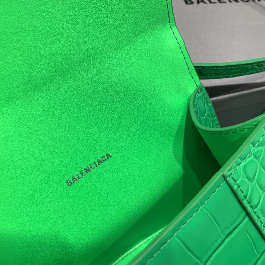 Balenciaga Hourglass XS Handbag Crocodile Embossed Shoulder Bag Green